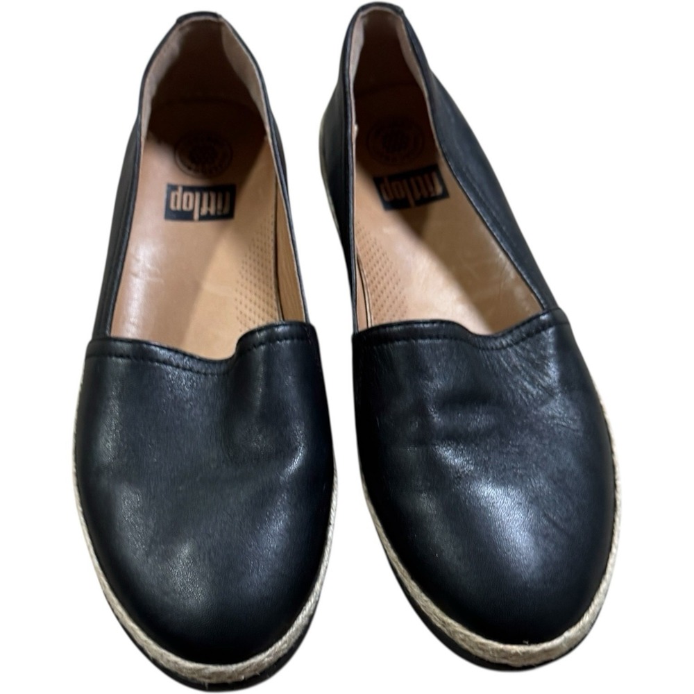 Fitflop Siren Leather‎ Espadrilles Wedges Women's Size 10 Black EUC